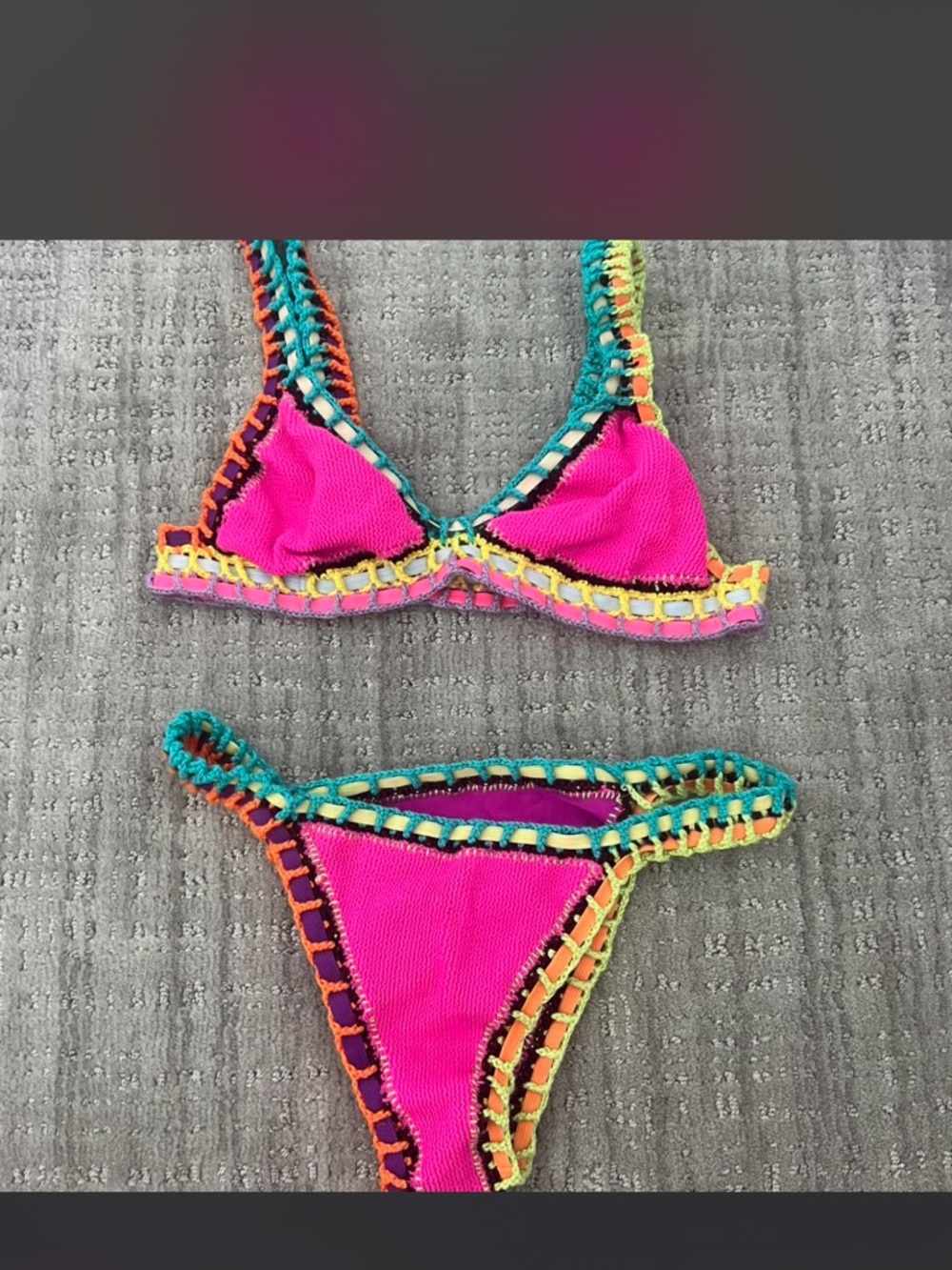 Ferrari Hot Pink Swimwear with Teal Crochet Trim